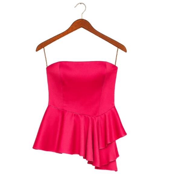 LULUMARI Peplum Strapless Top in Barbie Pink – NWT Size Large - Picture 2 of 5